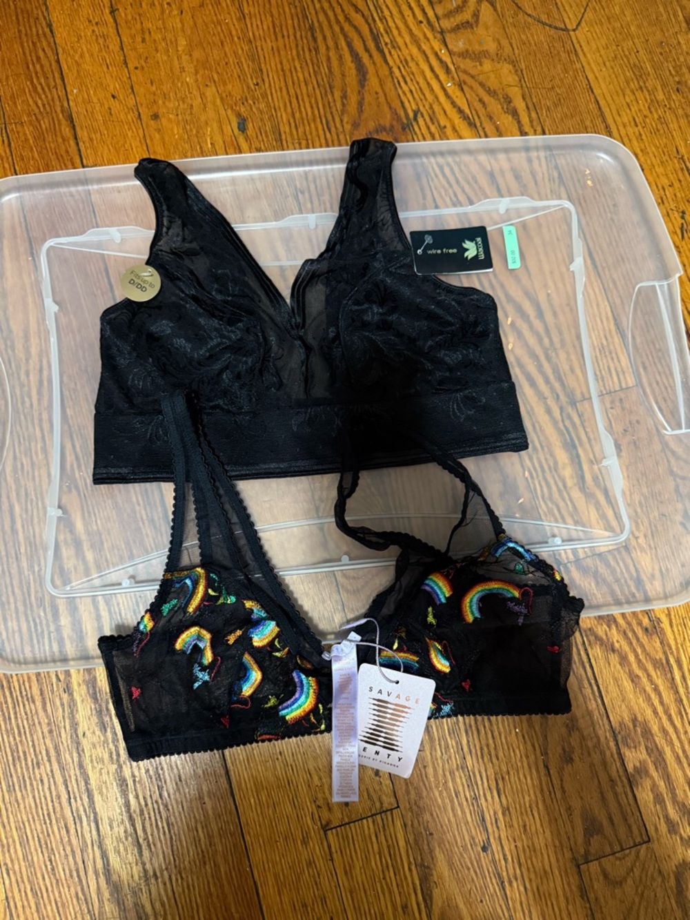 Savage X Fenty Black Lace Bralette with Rainbow Embroidered Cups